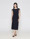 ZES Fitted With Drawstring On Shoulder Midi Dress Wanita MASDD005
