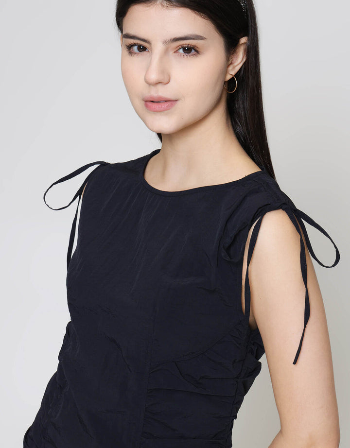 ZES Fitted With Drawstring On Shoulder Midi Dress Wanita MASDD005