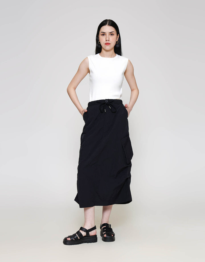 ZES Diagonal Pocket Parachute Rok Midi Wanita MASWB008