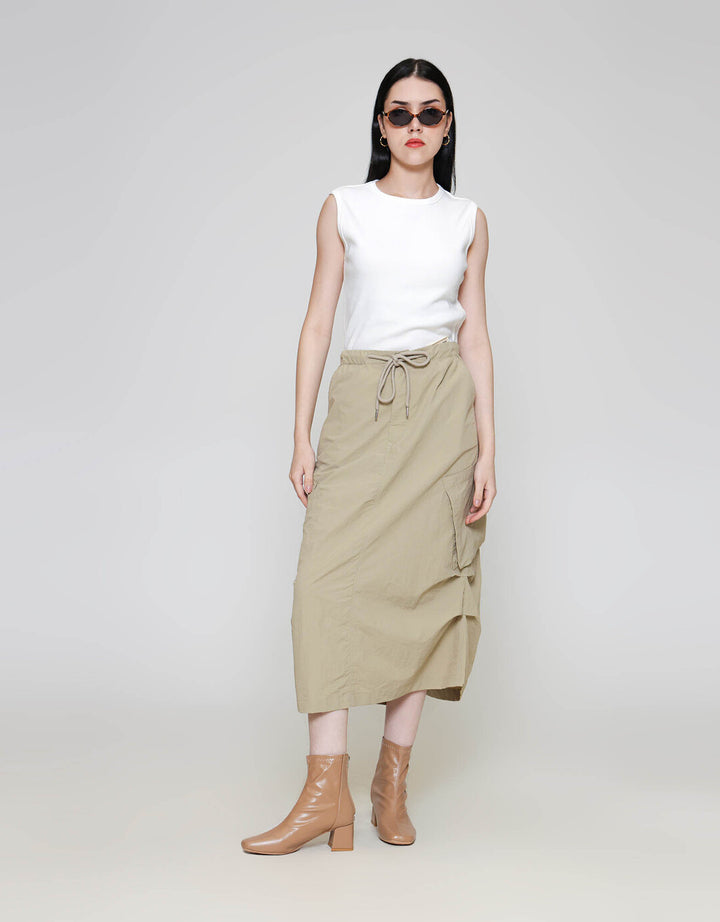 ZES Diagonal Pocket Parachute Rok Midi Wanita MASWB008