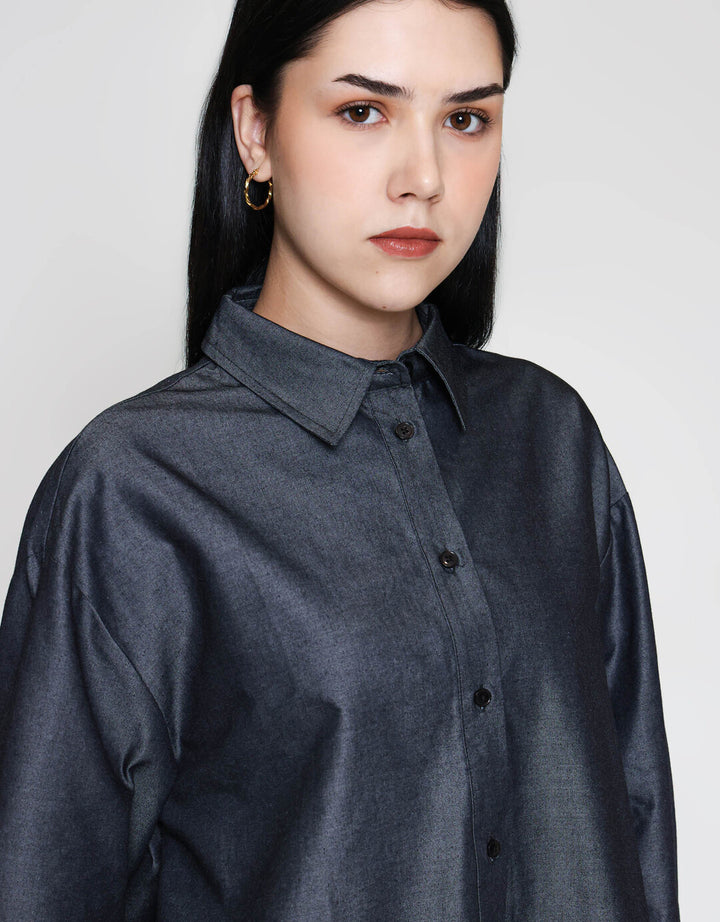 ZES Denim Look Kemeja Lengan Panjang Wanita TSBWT014