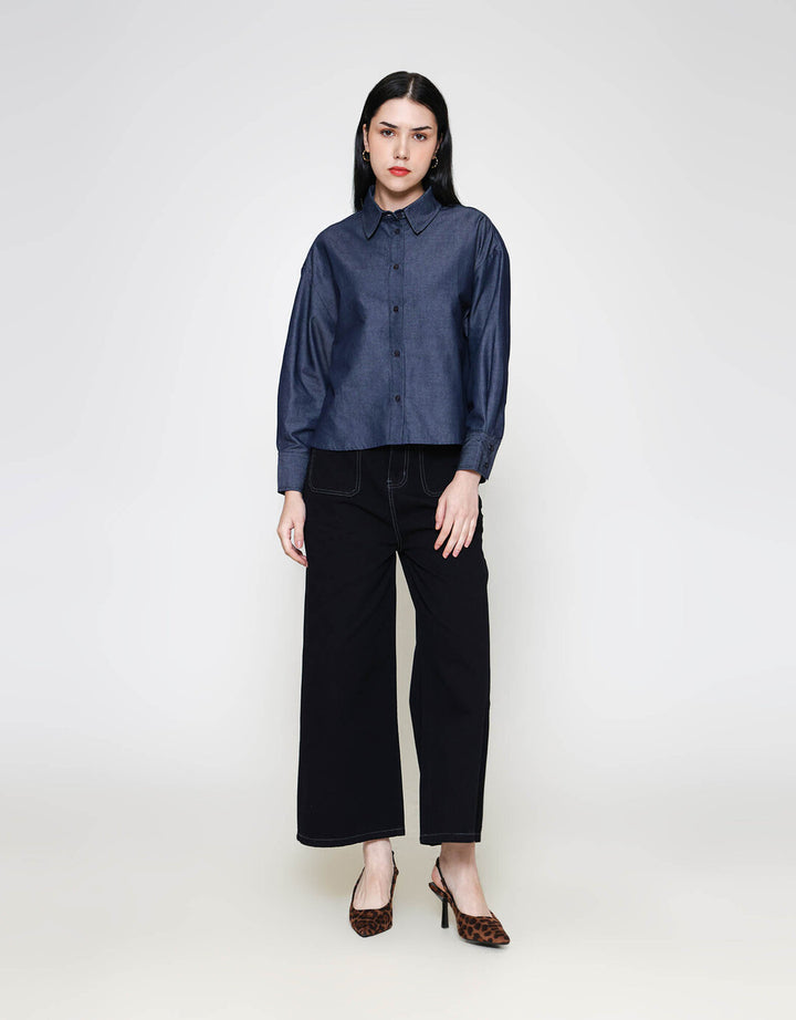 ZES Denim Look Kemeja Lengan Panjang Wanita TSBWT014