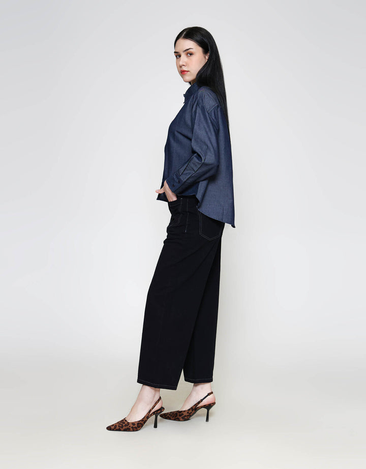 ZES Denim Look Kemeja Lengan Panjang Wanita TSBWT014