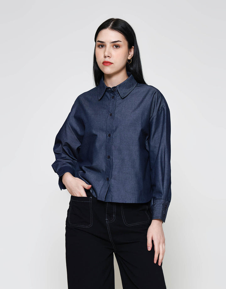 ZES Denim Look Kemeja Lengan Panjang Wanita TSBWT014