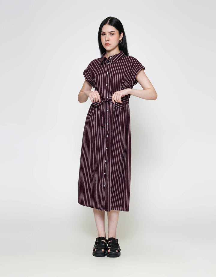 ZES Stripe Midi Dress Wanita TSBDD001