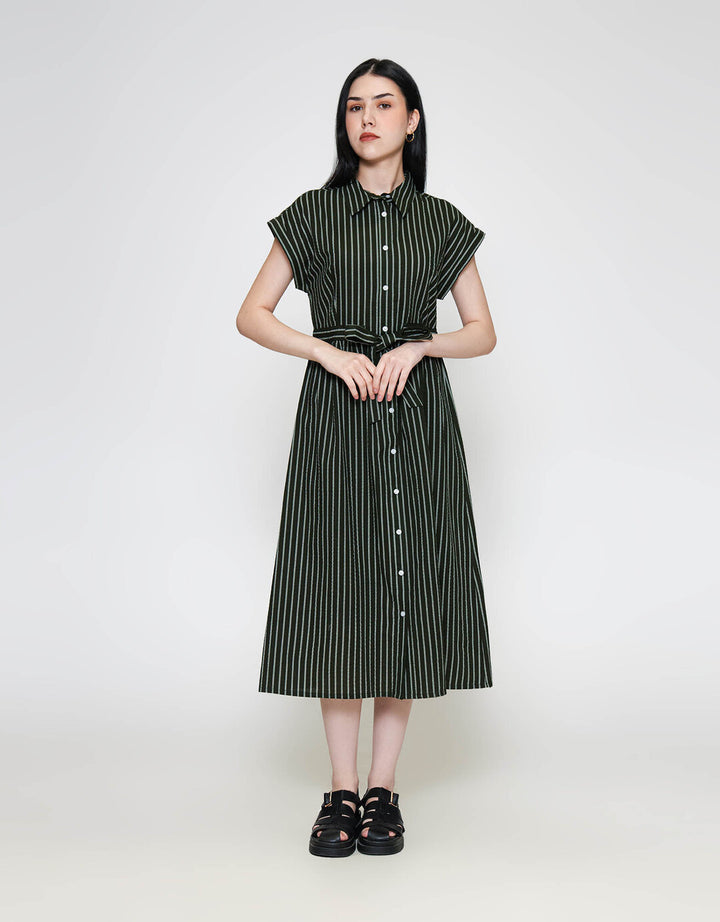 ZES Stripe Midi Dress Wanita TSBDD001