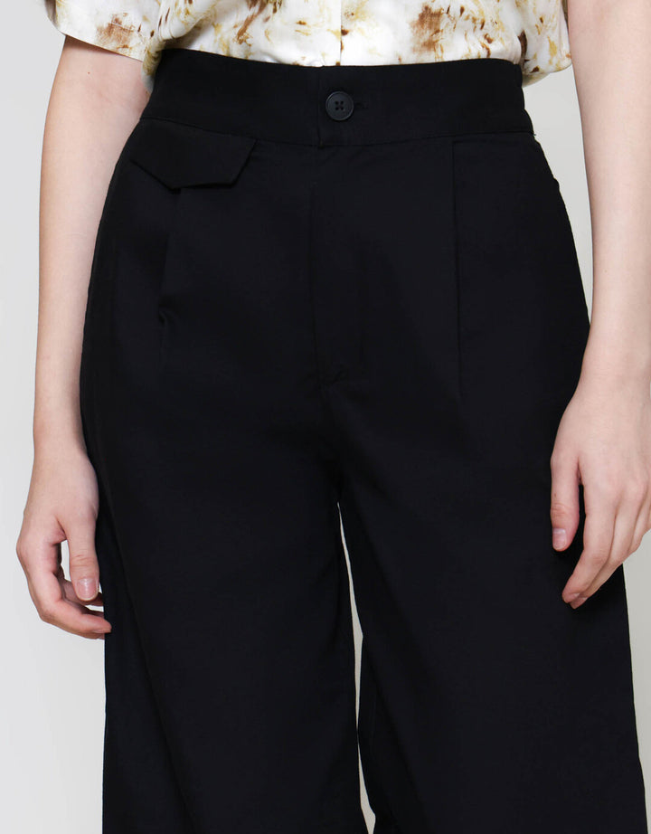 ZES Linen Look Straight With Pocket Underwaist Celana Panjang Wanita TSBWB006