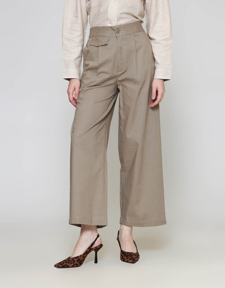 ZES Linen Look Straight With Pocket Underwaist Celana Panjang Wanita TSBWB006