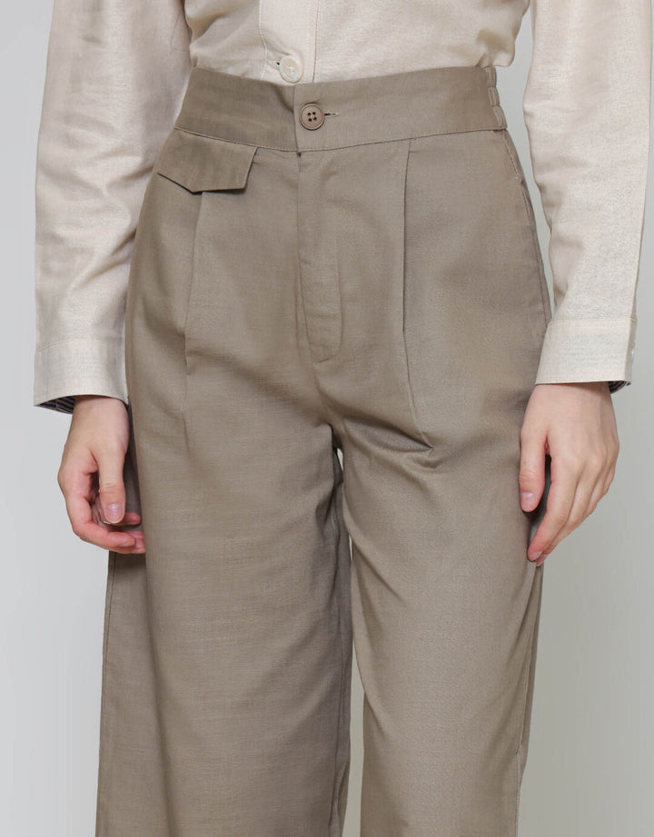 ZES Linen Look Straight With Pocket Underwaist Celana Panjang Wanita TSBWB006