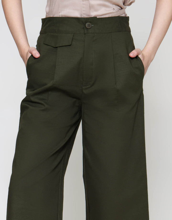 ZES Linen Look Straight With Pocket Underwaist Celana Panjang Wanita TSBWB006