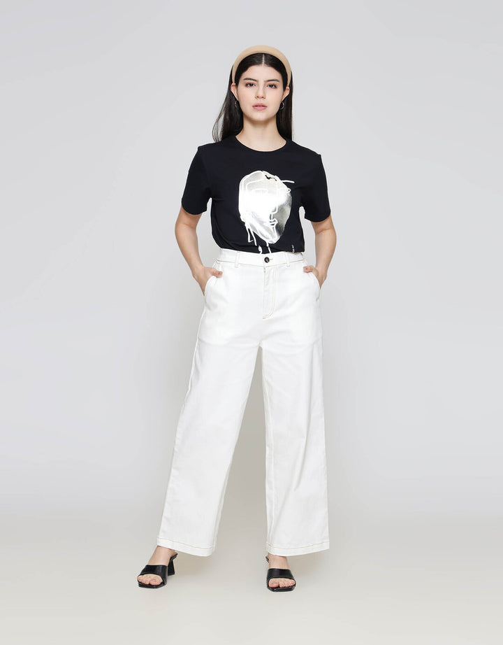 ZES Contrast Stitching Celana Panjang Wanita NIFWB010