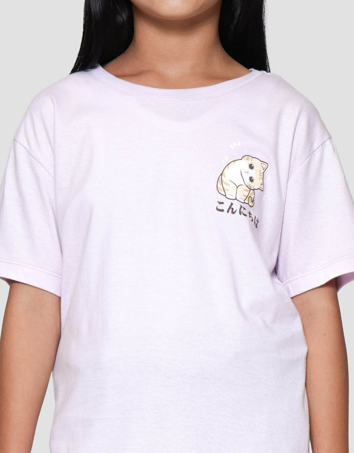 Nevada Print Cat Meow Kaos Anak Perempuan