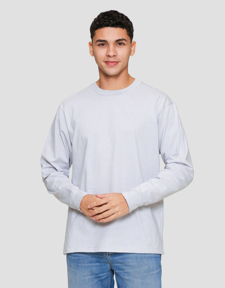 Suko Garis Kerah Bulat Kaos Lengan Panjang Pria