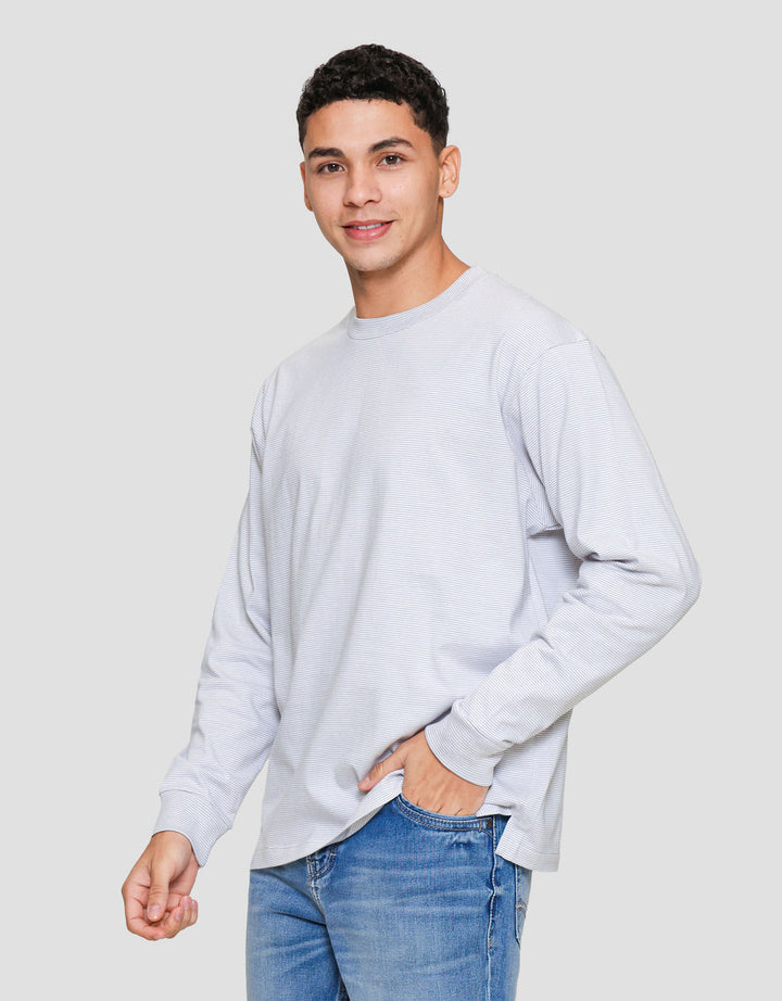 Suko Garis Kerah Bulat Kaos Lengan Panjang Pria