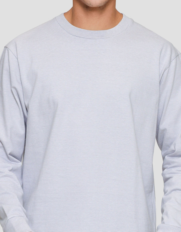 Suko Garis Kerah Bulat Kaos Lengan Panjang Pria