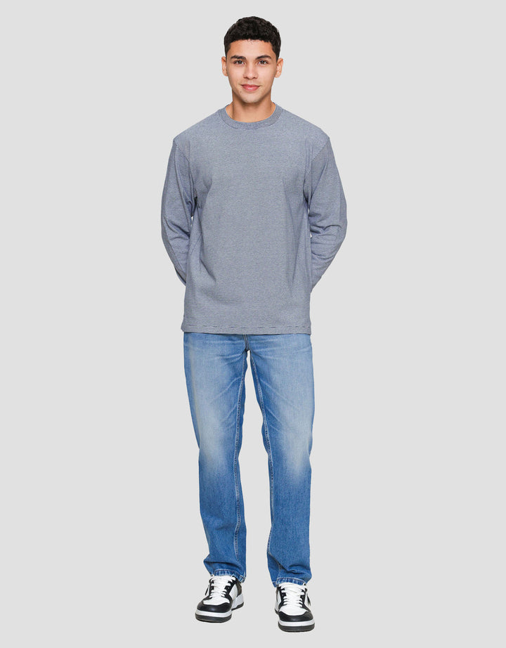 Suko Garis Kerah Bulat Kaos Lengan Panjang Pria