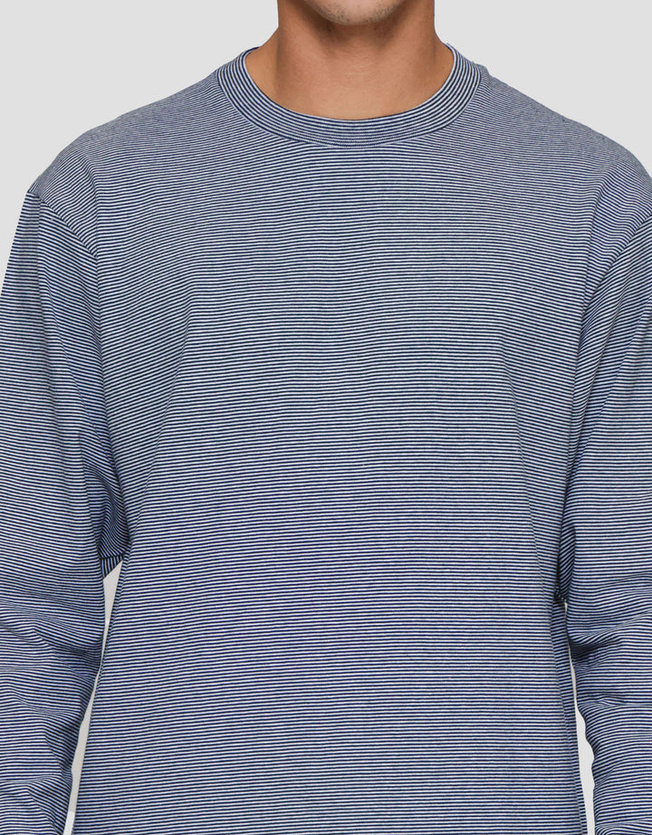 Suko Garis Kerah Bulat Kaos Lengan Panjang Pria