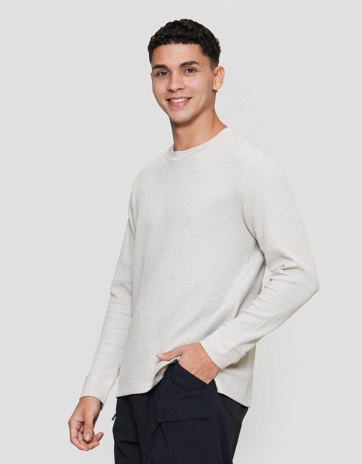 Suko T-Shirt Waffle Kerah Bulat Kaos Lengan Panjang Pria