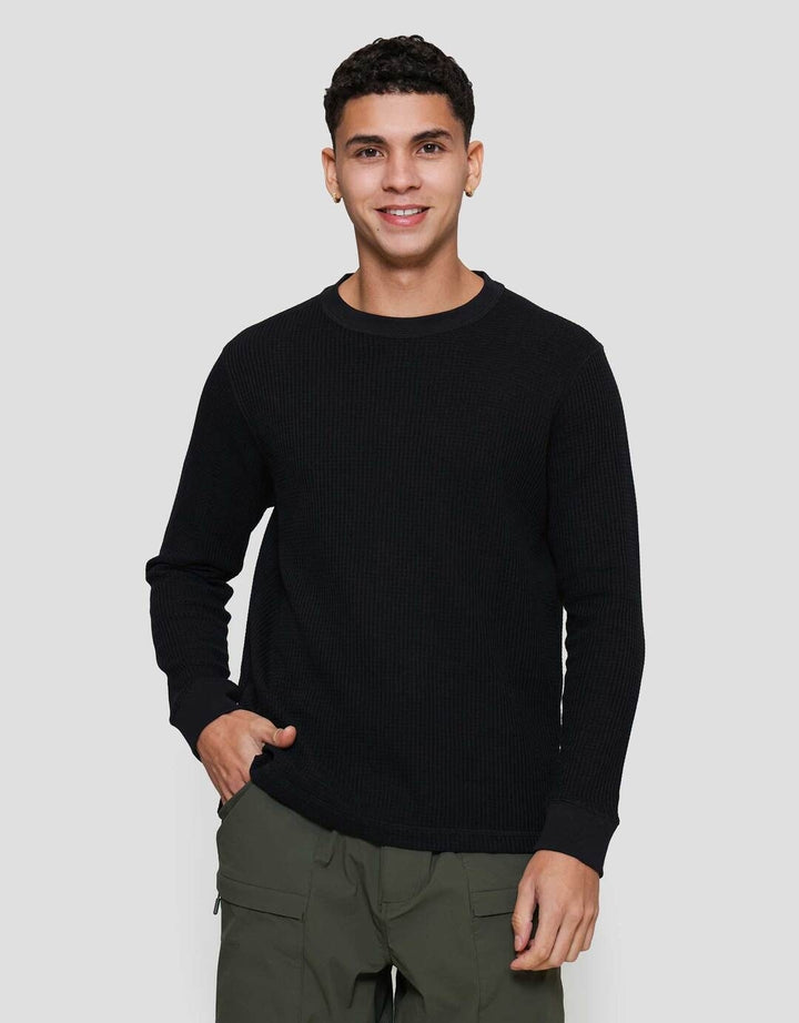 Suko T-Shirt Waffle Kerah Bulat Kaos Lengan Panjang Pria