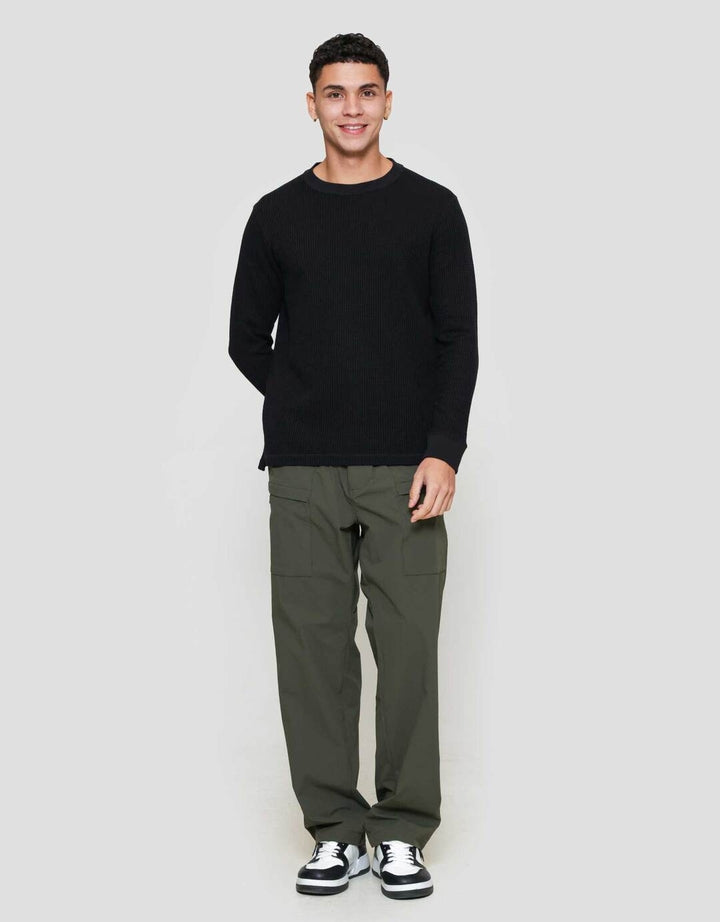 Suko T-Shirt Waffle Kerah Bulat Kaos Lengan Panjang Pria