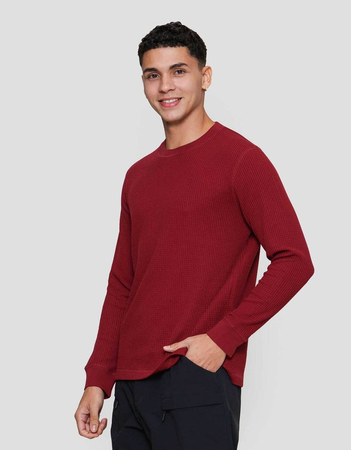 Suko T-Shirt Waffle Kerah Bulat Kaos Lengan Panjang Pria