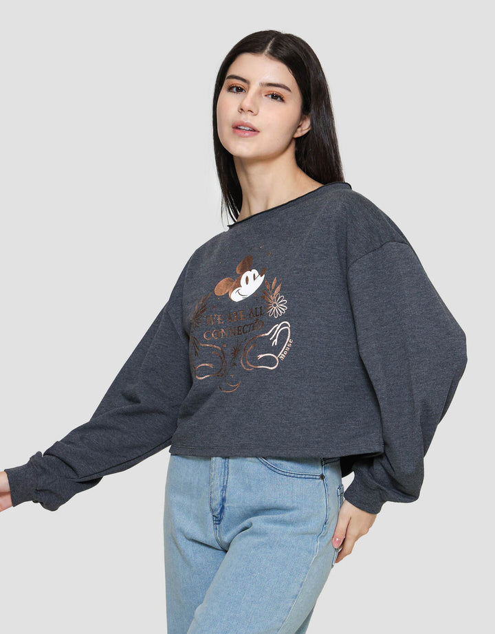 Disney Boatneck Baby Terry Print Mickey Mouse Sweater Wanita