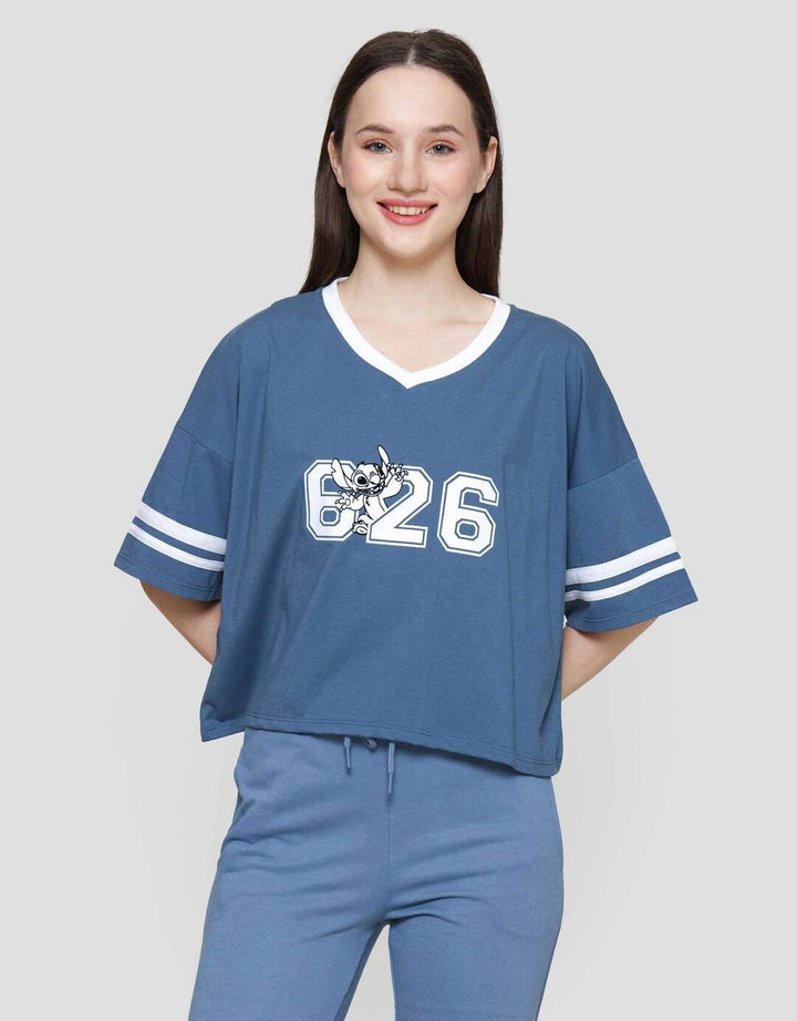 Disney Boxy Print Stitch Kaos Lengan Pendek Wanita