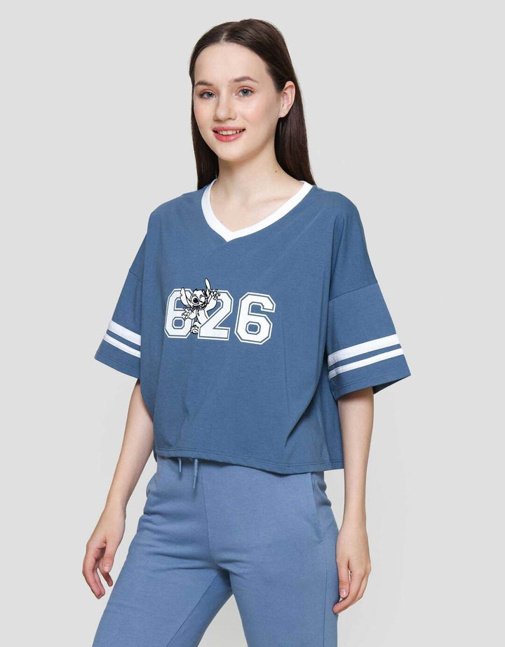 Disney Boxy Print Stitch Kaos Lengan Pendek Wanita