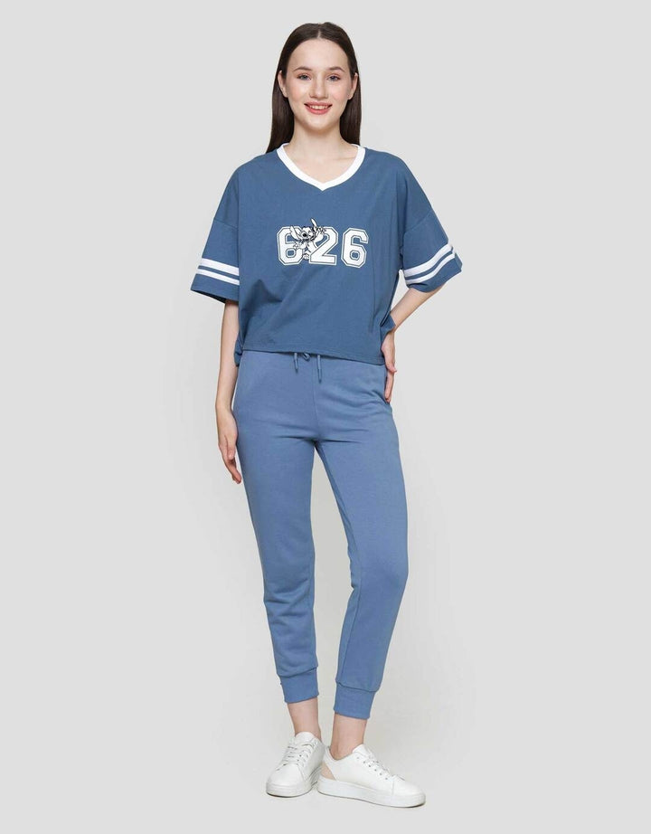 Disney Boxy Print Stitch Kaos Lengan Pendek Wanita