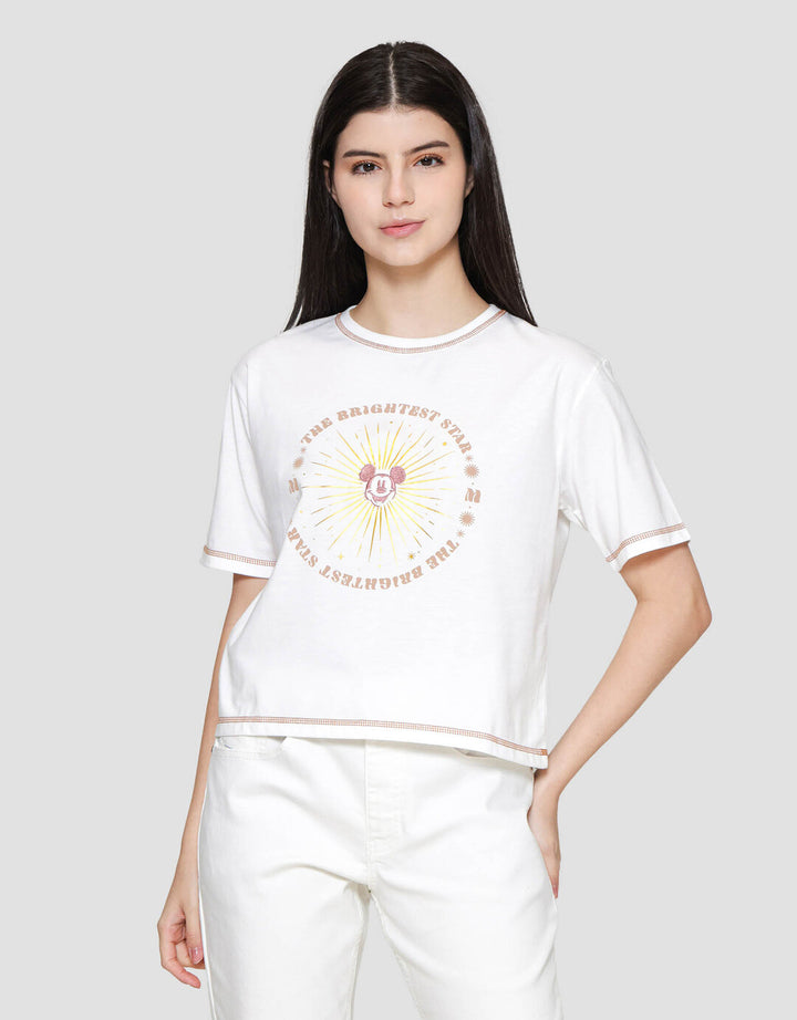 Disney Print Embro Mickey Mouse Kaos Lengan Pendek Wanita