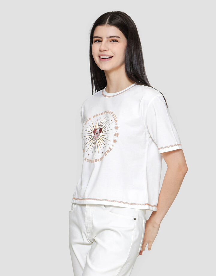 Disney Print Embro Mickey Mouse Kaos Lengan Pendek Wanita