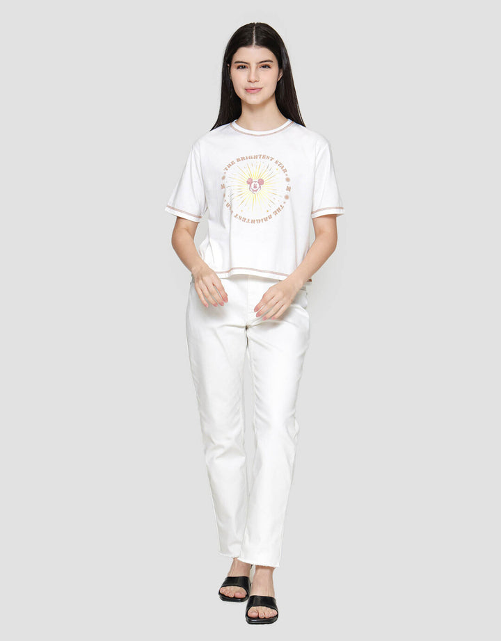 Disney Print Embro Mickey Mouse Kaos Lengan Pendek Wanita