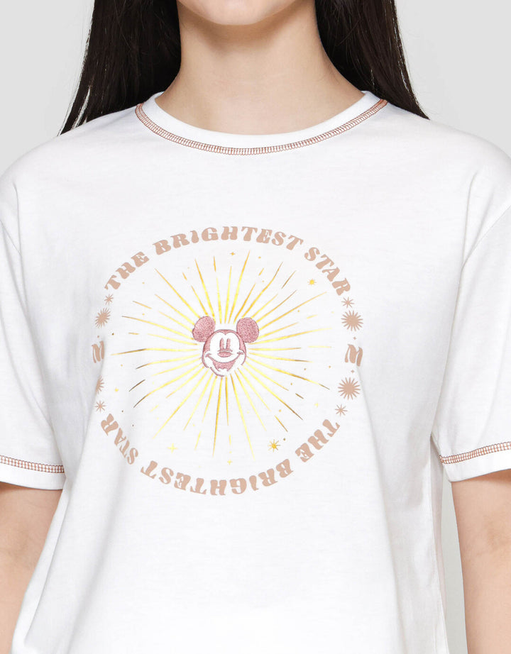 Disney Print Embro Mickey Mouse Kaos Lengan Pendek Wanita