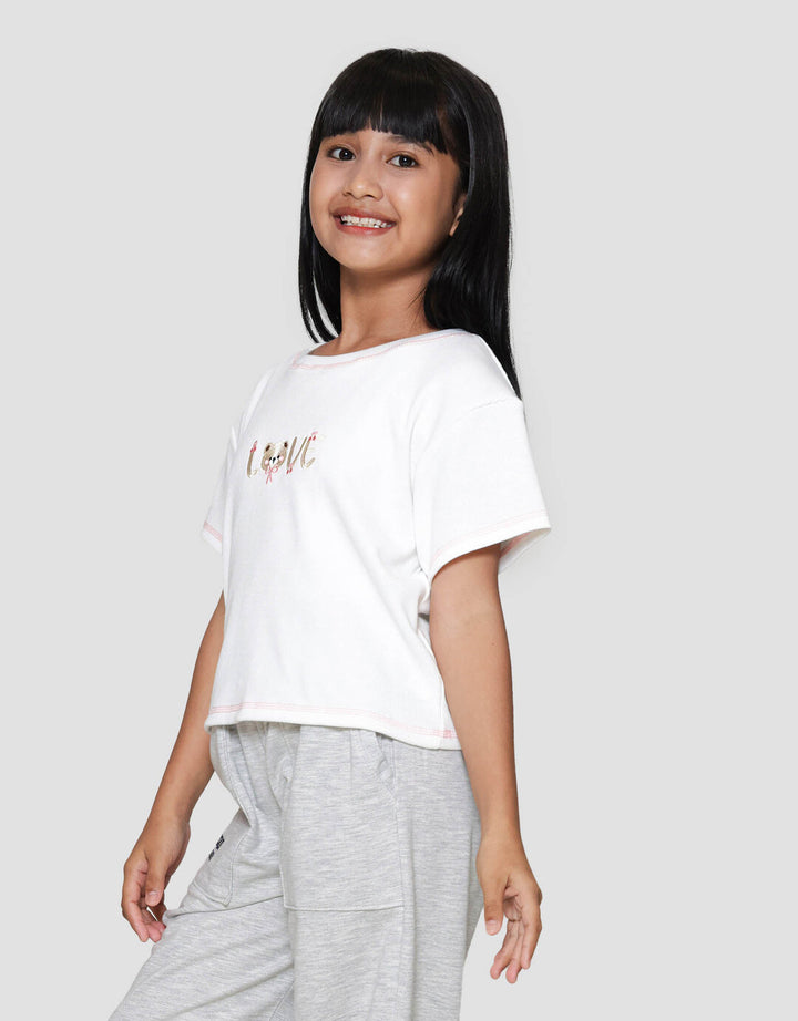 Nevada Rib Contrast Stitching Bordir Kaos Anak Perempuan