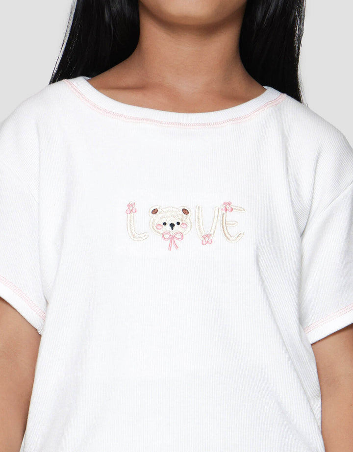 Nevada Rib Contrast Stitching Bordir Kaos Anak Perempuan