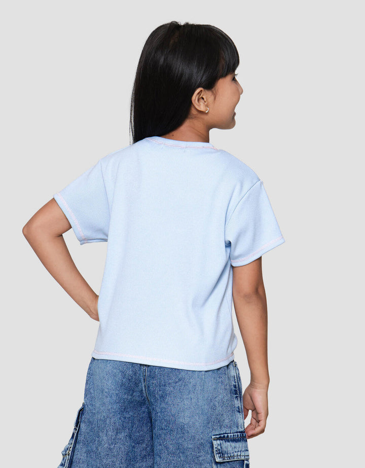 Nevada Rib Contrast Stitching Bordir Kaos Anak Perempuan