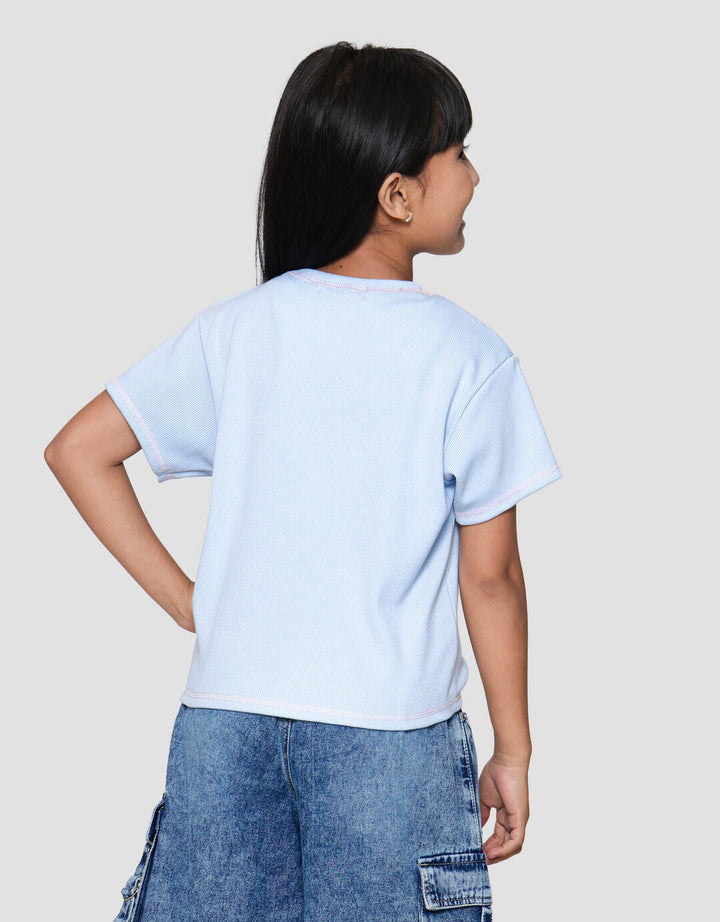 Nevada Rib Contrast Stitching Bordir Kaos Anak Perempuan