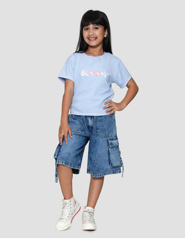 Nevada Rib Contrast Stitching Bordir Kaos Anak Perempuan