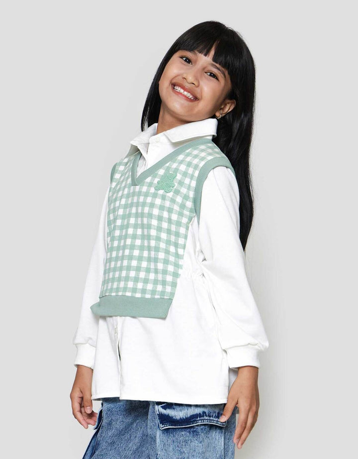 Nevada Print Checkered With Collar Sweater Anak Perempuan