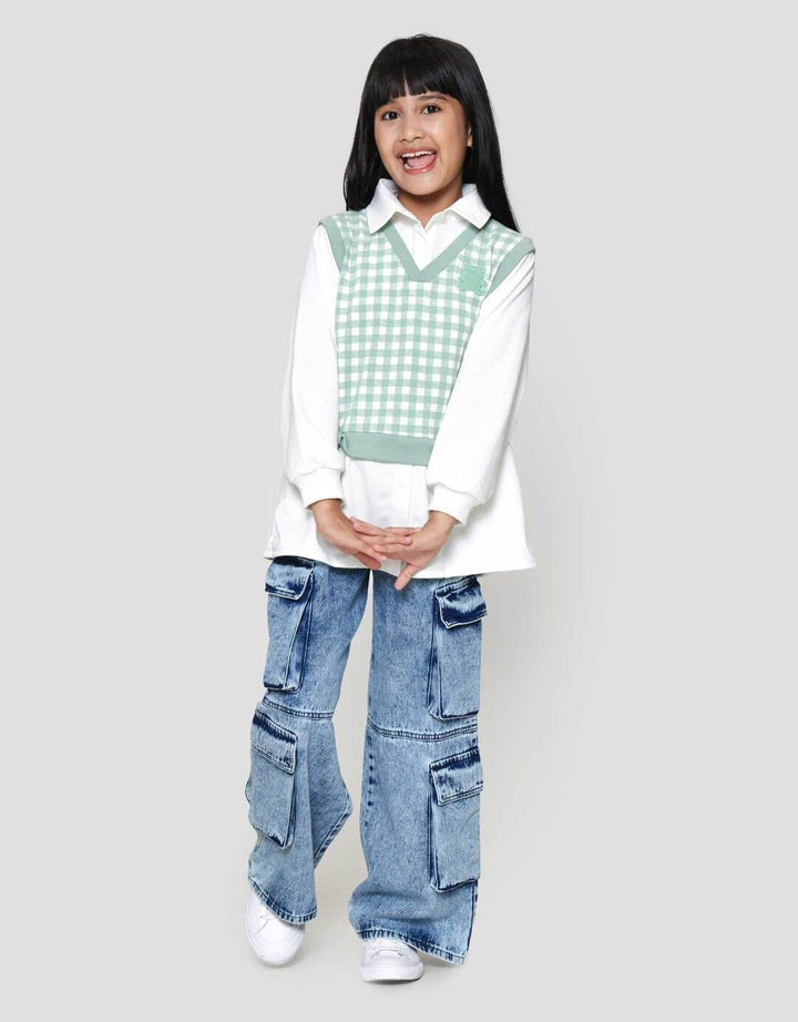 Nevada Print Checkered With Collar Sweater Anak Perempuan