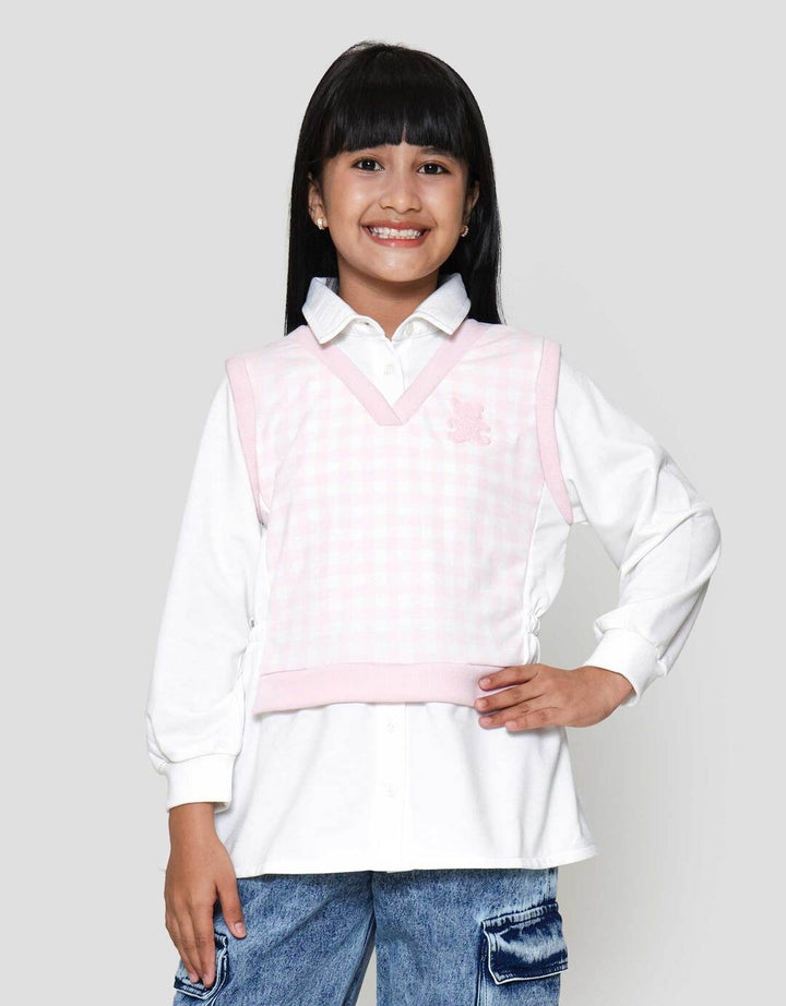 Nevada Print Checkered With Collar Sweater Anak Perempuan