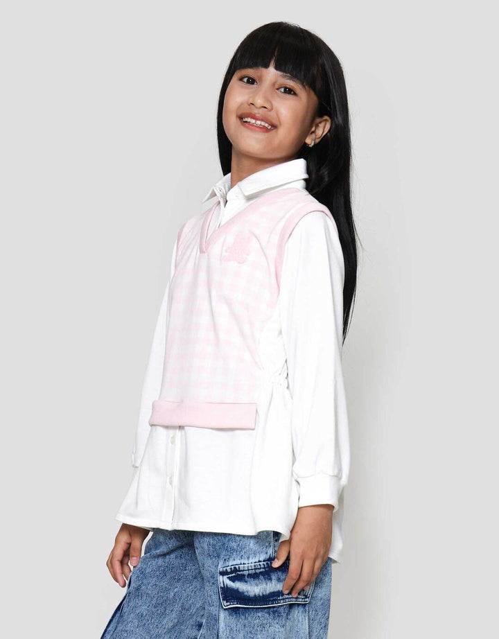 Nevada Print Checkered With Collar Sweater Anak Perempuan