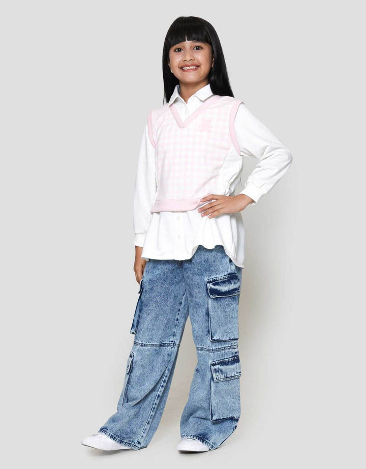 Nevada Print Checkered With Collar Sweater Anak Perempuan