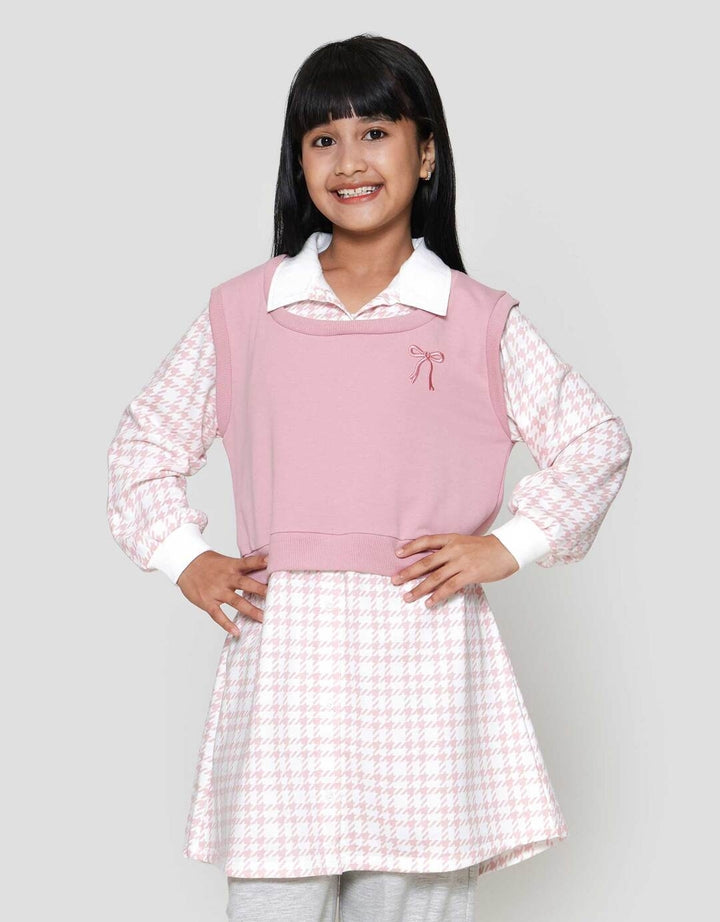 Nevada Knit Fake 2Pcs Kombi Print Dress Anak Perempuan