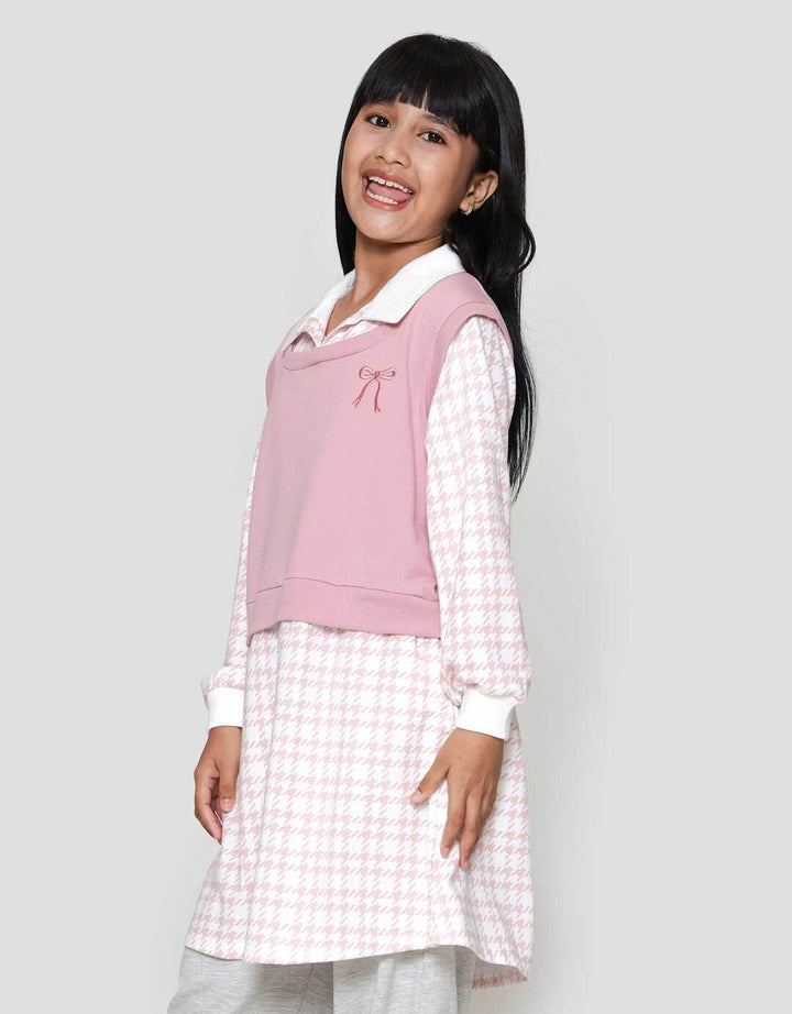 Nevada Knit Fake 2Pcs Kombi Print Dress Anak Perempuan