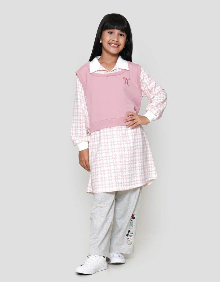 Nevada Knit Fake 2Pcs Kombi Print Dress Anak Perempuan