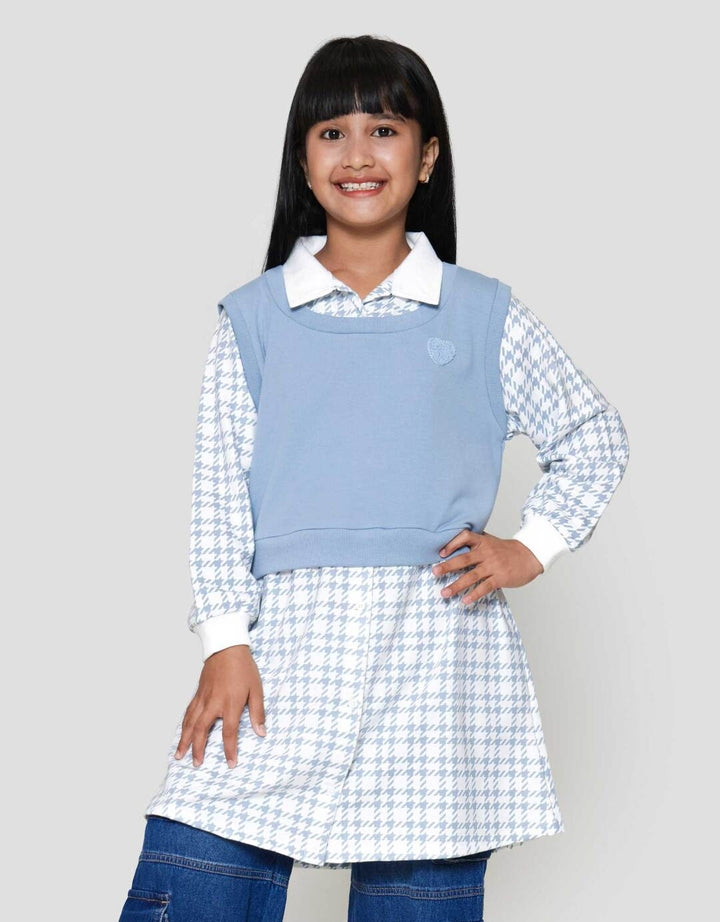 Nevada Knit Fake 2Pcs Kombi Print Dress Anak Perempuan