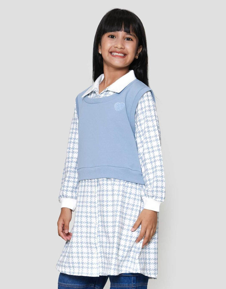 Nevada Knit Fake 2Pcs Kombi Print Dress Anak Perempuan
