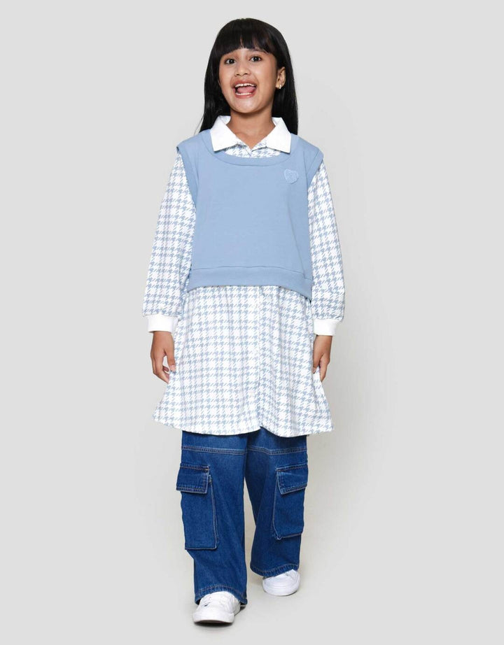 Nevada Knit Fake 2Pcs Kombi Print Dress Anak Perempuan