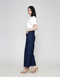 ZES Denim Long Pants Wide Leg Double Pocket Under Waist BLDD003